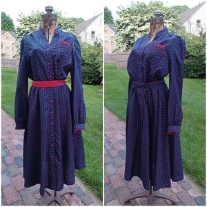 Vintage early 70s red & navy mod print dress made in the USA - Womens 12